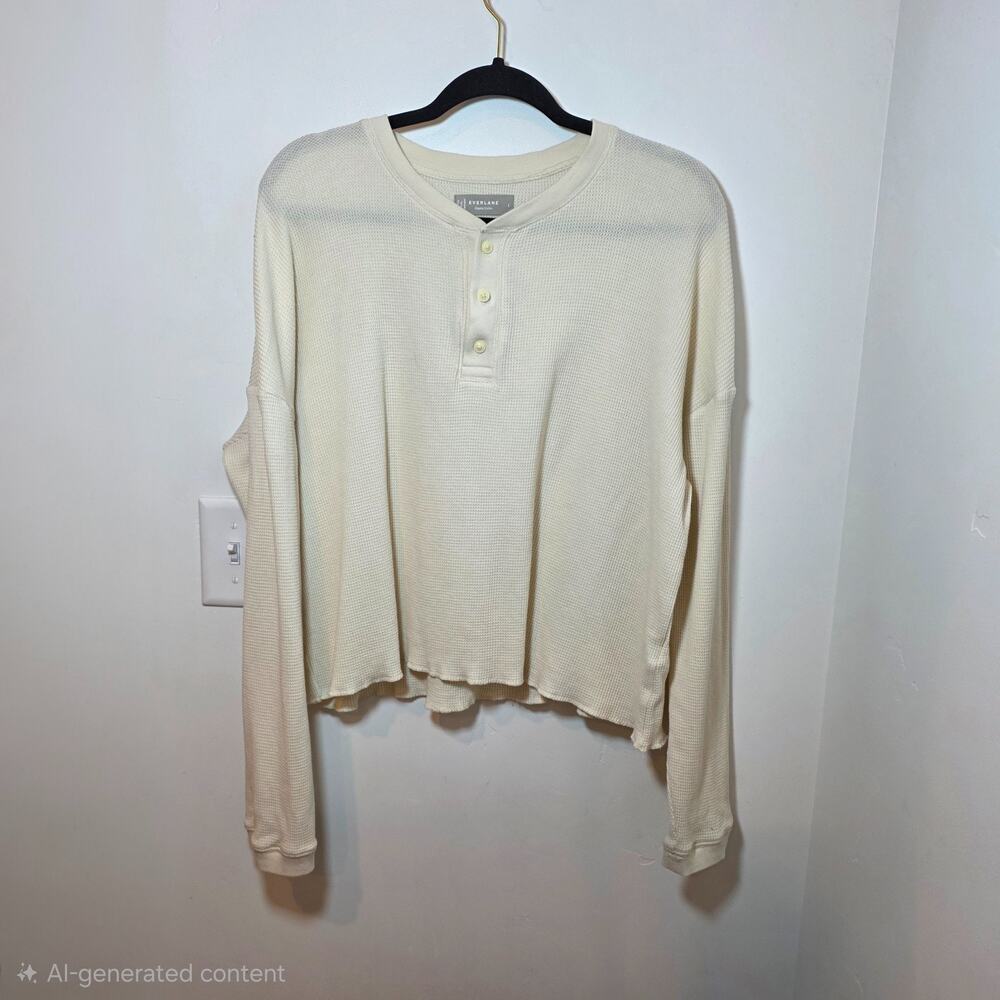 Everlane Organic Cotton Waffle Henley Top Large Cropped Waffle Neutral Beige